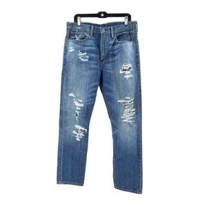 Levi's 522 Red Tab Distressed Straight Leg Med Wash Mid Rise Denim Jeans 33X30